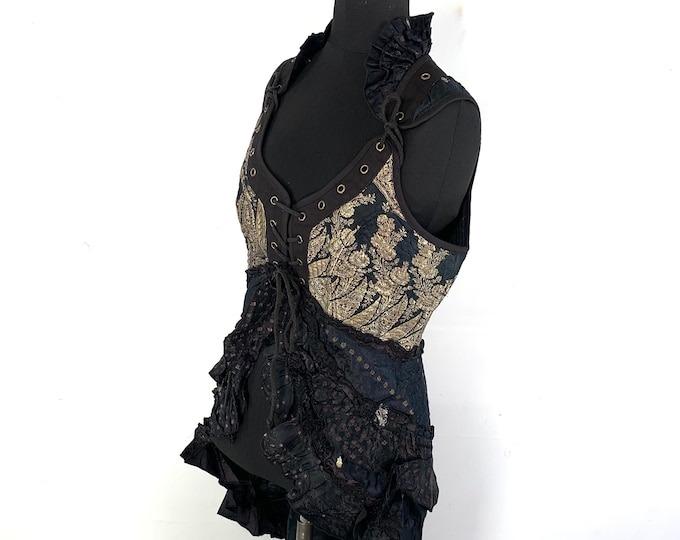 2XL. Sophia Steampunk Corset Dress Silk brocade,
