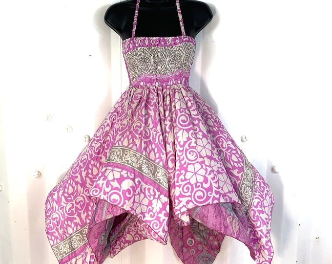 XL Dana Silk Fairy Dress; Midi 38" (97cm) length up-to 52” (133cm) waist Boho Sundress  SKU:903-2399