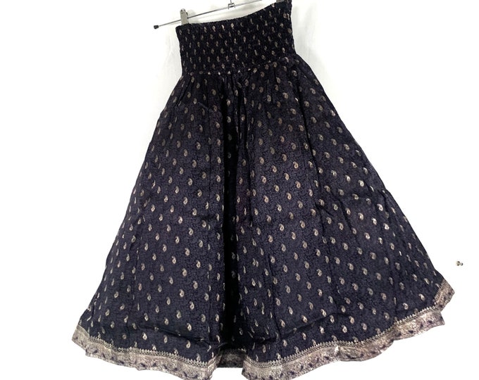 Malika One-Size Trousers Short Leg Culottes in Silk Brocade with elasticated waist for all day comfort (Wide Leg Palazzo Pants) SKU:815-6619