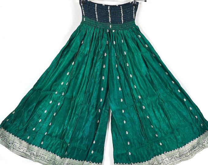 Juliana Plus Size Culottes, Wide Leg Palazzo Pants in Silk Brocade XL elasticated waist, hippie pants for a fuller figure. SKU:820-7632