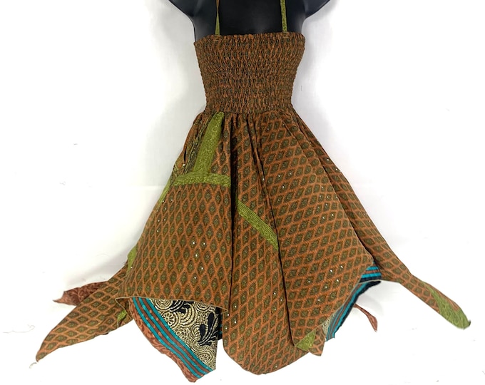 XL Dana Silk Fairy Dress; Midi 38" (97cm) length up-to 52” (133cm) waist Boho Sundress  SKU:903-4899