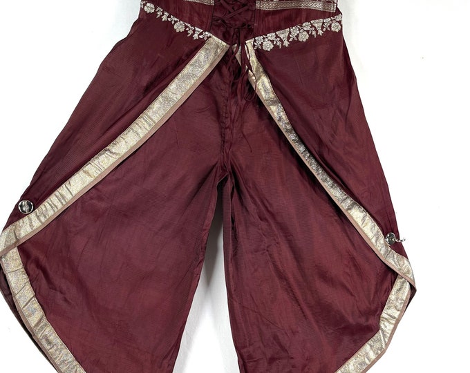 2XL. Tulip Palazzo Pants in Silk Brocade; Split open leg harem trouser SKU:796-7982