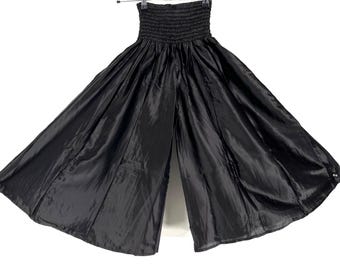 Women's Wide Leg Palazzo Pants; Culottes Black Japani Silk 3 Sizes 2 Lengths, Very Comfortable Elasticated Harem Trousers.
