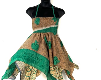 XL Dana Silk Fairy Dress; Midi 38" (97cm) length up-to 52” (133cm) waist Boho Sundress  SKU:903-8558