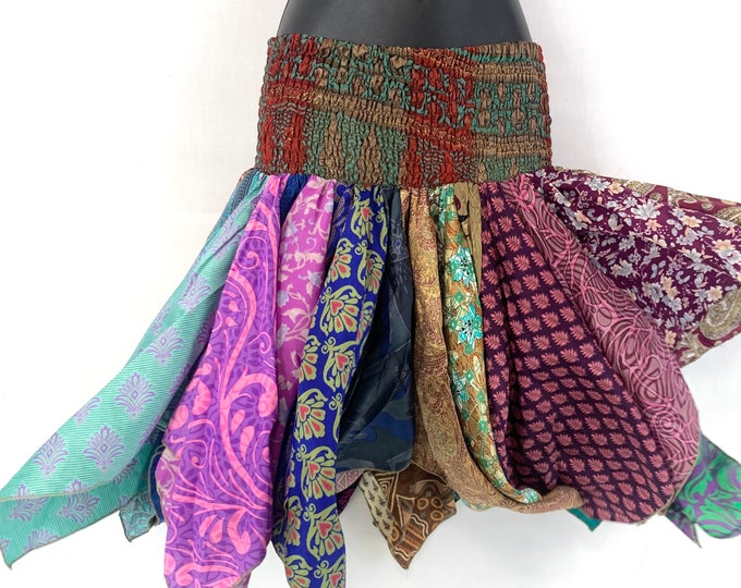 Lilly Short Skirt. Harem style waist gives comfortable fit & flexibility. Eco friendly Remnant Sari pieces SKU:745-4772