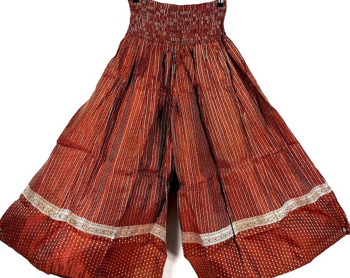 Juliana Plus Size Culottes, Wide Leg Palazzo Pants in Silk Brocade XL elasticated waist, hippie pants for a fuller figure. SKU:820-7626