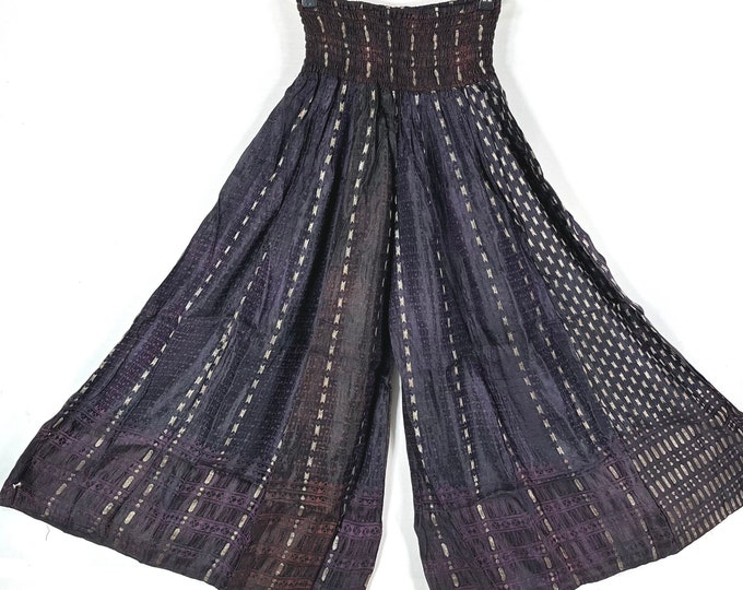 Juliana Plus Size Culottes, Wide Leg Palazzo Pants in Silk Brocade XL elasticated waist, hippie pants for a fuller figure. SKU:820-7634