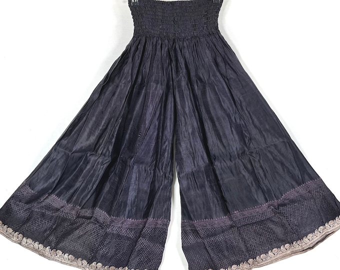 Juliana Plus Size Culottes, Wide Leg Palazzo Pants in Silk Brocade XL elasticated waist, hippie pants for a fuller figure. SKU:820-7633