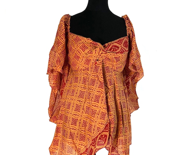 Stevie Boho Floaty Silk Top (Forest Fairy Pixie Blouse) Womens Summer Top One Size. SKU:440-2692