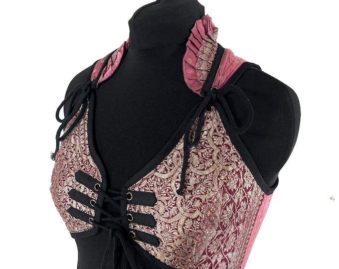 XL. Fae Corset Top; handmade from silk brocade  SKU:3034-8106