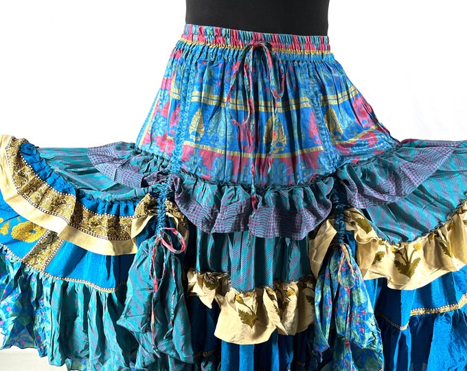 Peasant Skirt; Jazmyn 25 yard skirt in Summer Silk, Maxi One Size; Bellydance Skirt Flamenco comfortable, a skirt for summer SKU:738-7105