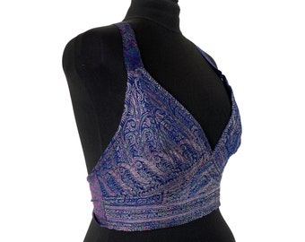 2XL. Phoenix Tribal Top. New cut. Silk brocade, Steampunk Pagan, Bohemian, Larp, Goth, Celtic crop top SKU:1026-5959