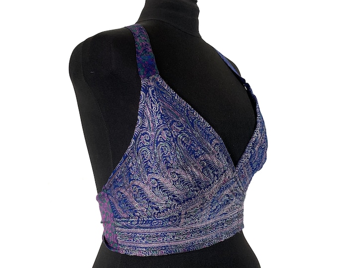 2XL. Phoenix Tribal Top. New cut. Silk brocade, Steampunk Pagan, Bohemian, Larp, Goth, Celtic crop top SKU:1026-5959