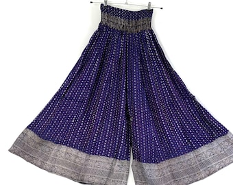 Wide Leg Felicity Culottes in Violet Silk brocade; One size with Elasticated Waist. (Wide Leg Palazzo pants.) SKU:810-3921