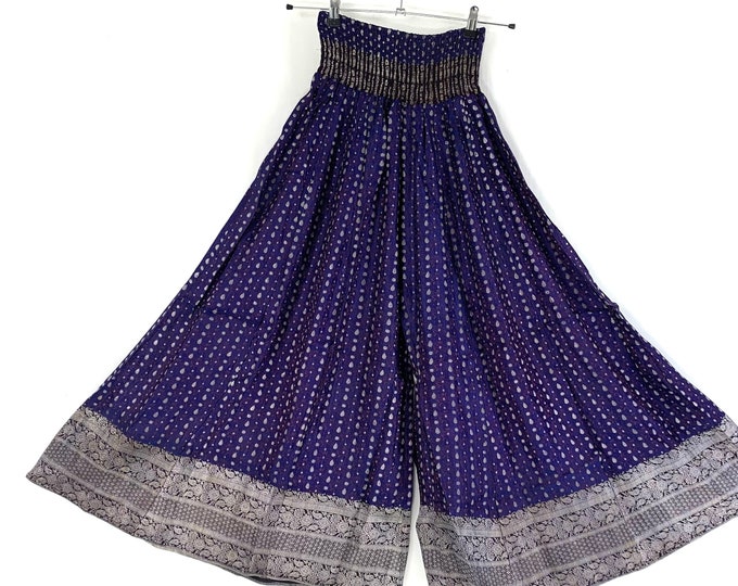 Wide Leg Felicity Culottes in Violet Silk brocade; One size with Elasticated Waist. (Wide Leg Palazzo pants.) SKU:810-3921