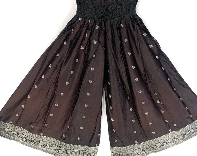 Juliana Plus Size Culottes. Bronze & Silver Silk Brocade XL  Wide Leg Trousers SKU:820-4910