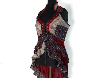 2XL. Cosmo Silk Velvet Corset Dress. XXL Plus. Steampunk, Flamenco, Tribal, Pagan, Fantasy, Goth, Bustle