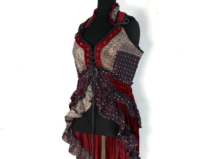 2XL. Cosmo Silk Velvet Corset Dress. XXL Plus. Steampunk, Flamenco, Tribal, Pagan, Fantasy, Goth, Bustle