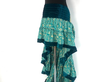 Layla Bohemian Hi Low Velvet Edged Skirt a Steampunk silky asymmetric flowing style skirt Pirate Belly dance, Summer skirt Boho Festival