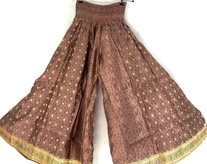Juliana Plus Size Culottes. Heavy Silk Brocade with XL elasticated waist for a fuller figure. Palazzo Pants, Wide Leg