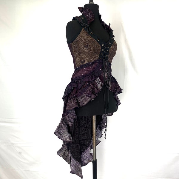 M. Sophia Steampunk Corset Dress with Hi-Low tiered skirt in Silk brocade,