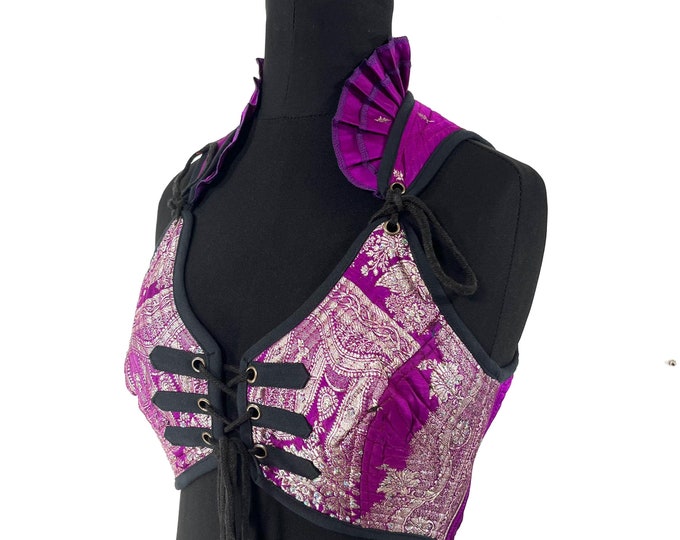 Size Small. Fae Corset Top; handmade from silk brocade  SKU:3031-8272