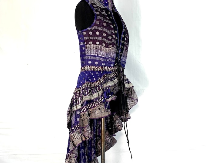 XL. Isabella Corset Dress, Silk brocade, Steampunk, Larp, Tribal, Pagan