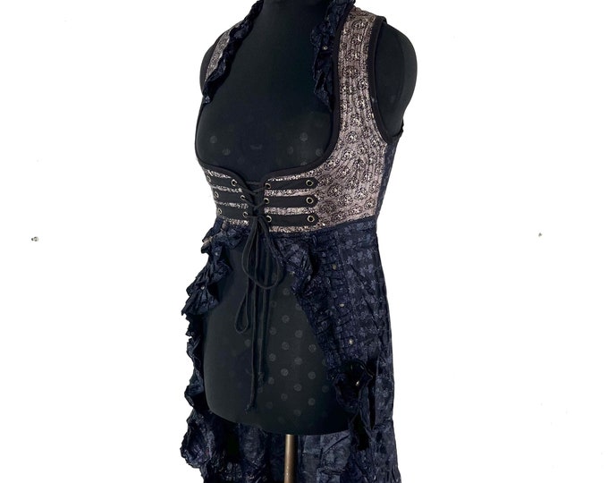 L Alaxi Under-bust Dress; Bustier Corset Style in Vintage Brocade, Bridgerton (SKU: 2113-8161)