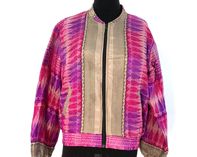 Jude Silk Bomber Jacket with a light fleece cosy lining. One size.  Disco, Dance, Rave, Bike, Pub, Club, Park, Walk,