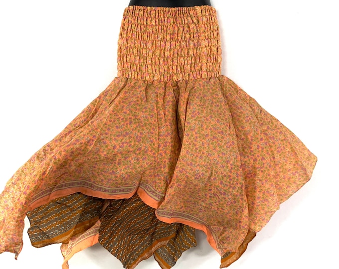 Nina Fairy Skirt One size in Silk (Length 32") a summer silk handmade handkerchief skirt swirly SKU:899-6797