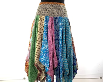 XL Billie - Midi Handkerchief Scrap Skirt - One Size - Vintage Silk (SKU:750-6429)