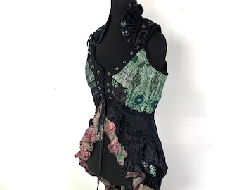 L. Sophia Steampunk Corset Dress in Vintage Silk Brocade.  SKU:2000-5363