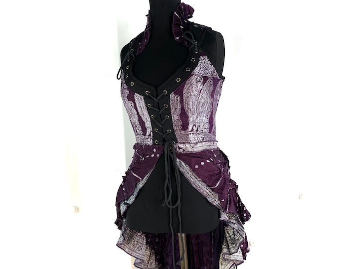 M. Varuna Corset Dress in Silk Brocade with long body; Larp Renaissance Corset Dress.  SKU:2002-1791