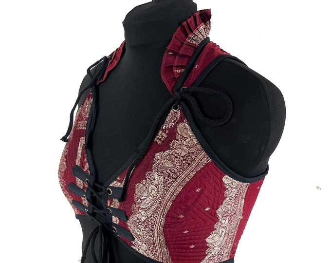 XL. Fae Corset Top; Ren Faire, silk brocade  SKU:3034-8105