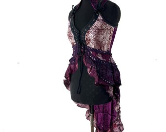 L. Sophia Corset Dress with a Hi-Low tiered skirt in Vintage Silk Brocade  (SKU:2000-8619)