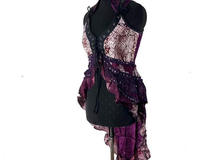 L. Sophia Corset Dress with a Hi-Low tiered skirt in Vintage Silk Brocade  (SKU:2000-8619)