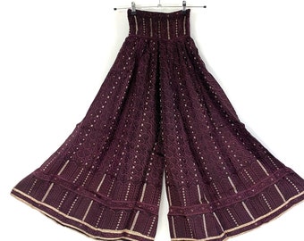 Felicity Culottes Wine Red Silk brocade One size with Elasticated Waist (Wide-Leg Palazzo Pants)