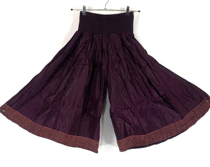 Martha Plus Size Short Leg Trousers Culottes in Silk Brocade, XL elasticated waist for a fuller figure (Wide Leg Palazzo Pants) SKU:816-6606