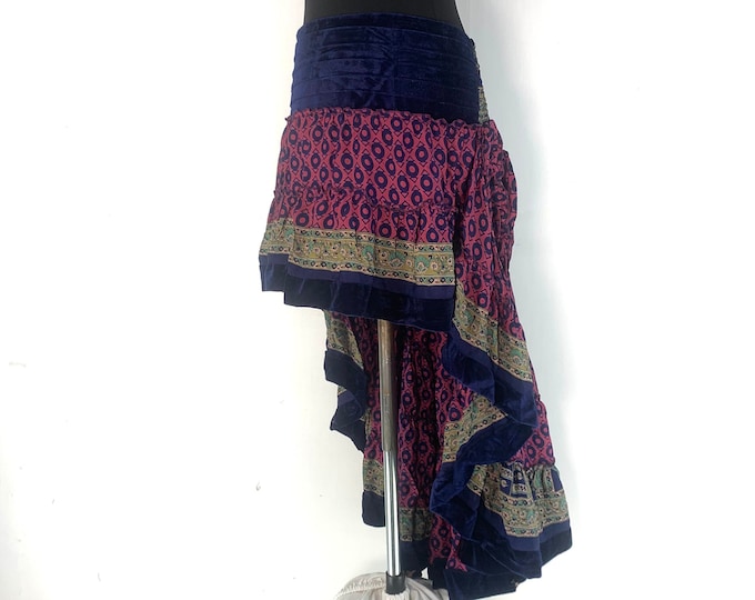 Layla Bohemian Hi Low Velvet Edged Skirt. To fit Waist 28” (71cm) to 40” (102cm)
