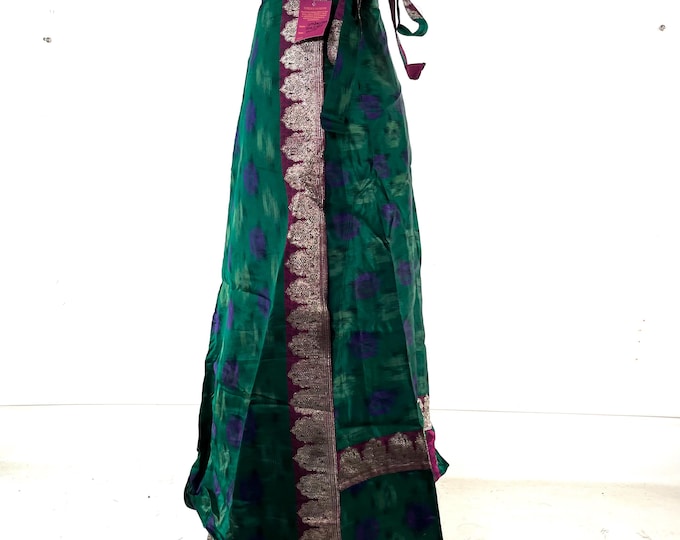 Pahala Maxi Wrap Skirt. Upcycled Vintage Heavy Silk Brocade Sari. One Layer (SKU:2032-8469)