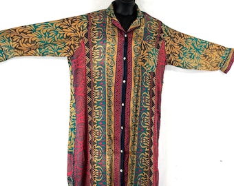 XL Romilly Silk Shirt Dress - Long Sleeve - Pocket - Gold and Red SKU:323-7705