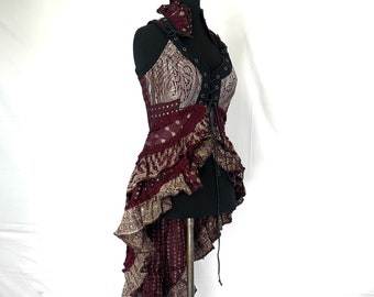 M. Sophia Steampunk Corset Dress with Hi-Low tiered skirt in Silk brocade,