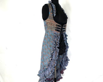 L. Celeste Bustier Dress; Under-bust Corset Dress in Vintage Silk. Bridgerton Cosplay, Larp, Steampunk, Fairy, Renaissance SKU:982-3150