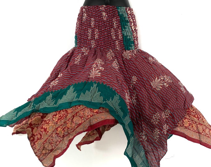 Nina Fairy Skirt One size in Silk (Length 32") a summer silk handmade handkerchief skirt swirly SKU:899-6803