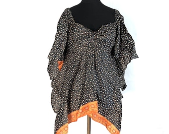 Stevie Boho Floaty Silk Top (Forest Fairy Pixie Blouse) Womens Summer Top One Size.