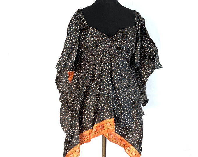 Stevie Boho Floaty Silk Top (Forest Fairy Pixie Blouse) Womens Summer Top One Size.