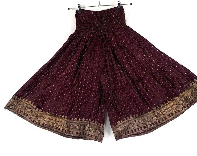 Martha Plus Size Short Leg Trousers Culottes in Silk Brocade XL elasticated waist for a fuller figure. (Wide Leg Palazzo Pants) SKU:816-6611