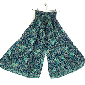 Women&#39;s Wide Leg Pants, Gaucho Trousers in Spring Garden Silk 3 Sizes Culottes Elasticated Waist Palazzo  (Eloise Delilah Corlissa)