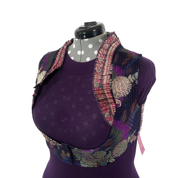 4XL. Underbust Corset Choli Top in Up-Cycled Silk Brocade Choli Plus Plus Size Laced Top SKU:447-6717