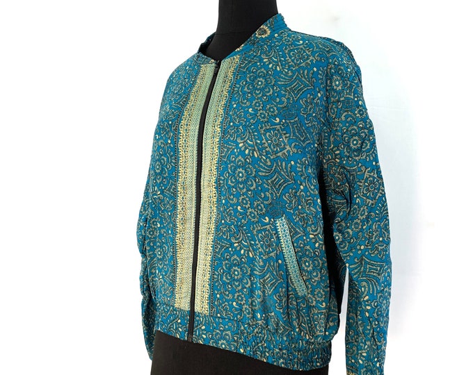 Jude Silk Bomber Jacket with a light fleece cosy lining. One size.  Disco, Dance, Rave, Bike, Pub, Club, Park, Walk,